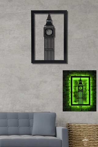 Decoratiune luminoasa LED, Big Ben, MDF, 60 LED-uri, Verde