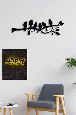 Decoratiune luminoasa LED, Birds, MDF, 60 LED-uri, Galben