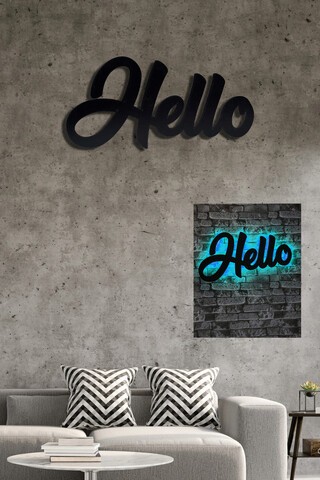 Decoratiune luminoasa LED, Hello, MDF, 60 LED-uri, Albastru