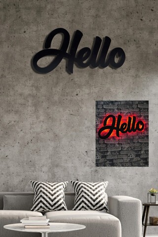 Decoratiune luminoasa LED, Hello, MDF, 60 LED-uri, Rosu