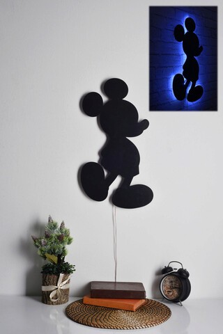 Decoratiune luminoasa LED, Mickey Mouse, MDF, 60 LED-uri, Albastru