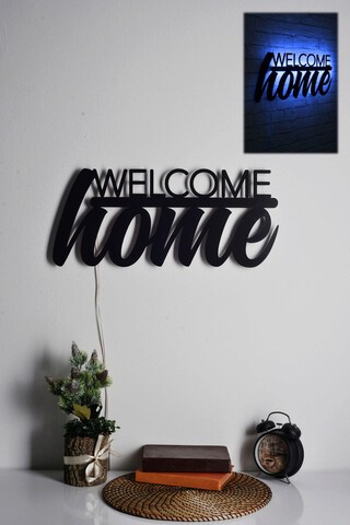 Decoratiune luminoasa LED, Welcome Home, MDF, 60 LED-uri, Albastru