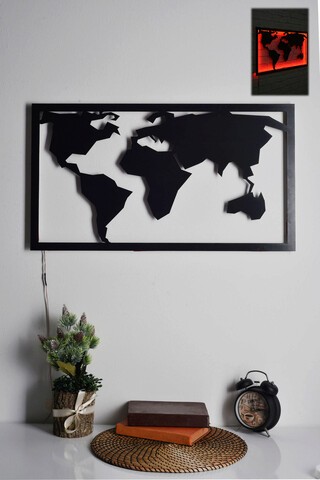 Decoratiune luminoasa LED, World Map 2, MDF, 60 LED-uri, Rosu