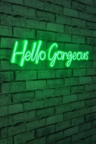 Decoratiune luminoasa LED, Hello Gorgeous, Benzi flexibile de neon, DC 12 V, Verde