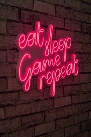 Decoratiune luminoasa LED, eat sleep game repeat, Benzi flexibile de neon, DC 12 V, Roz