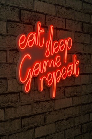 Decoratiune luminoasa LED, eat sleep game repeat, Benzi flexibile de neon, DC 12 V, Roșu