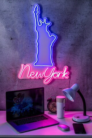 Decoratiune luminoasa LED, New York, Benzi flexibile de neon, DC 12 V, Roz / Albastru