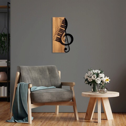 Decoratiune de perete, Musical 1, 50% lemn/50% metal, 30 x 50 cm, Nuc / Negru