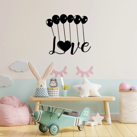 Decoratiune de perete, Balloons Love, Metal, Dimensiune: 70 x 63 cm, Negru