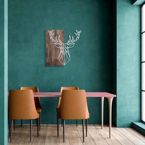 Decoratiune de perete, Deer1, 50% lemn/50% metal, Dimensiune: 56 x 58 cm, Nuc / Argint