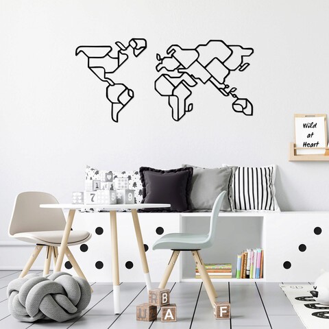 Decoratiune de perete, World Map 6, Metal, Dimensiune: 120 x 56 cm, Negru