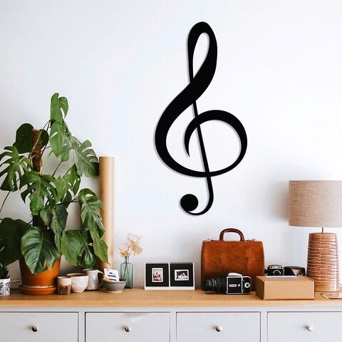 Decoratiune de perete, Treble Clef , Metal, Dimensiune: 28 x 59 cm, Negru