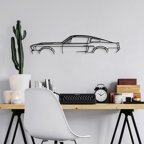 Decoratiune de perete, 1967 Ford Mustang Shelby GT500 Silhouette, Metal, 70 x 15 cm, Negru