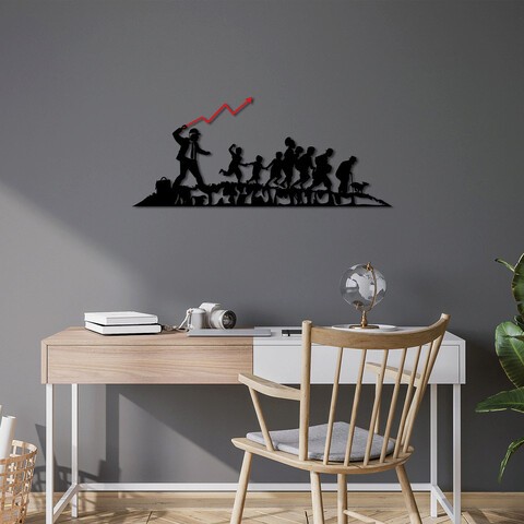 Decoratiune de perete, Banksy, Metal, 30 x 70 cm, Negru/Rosu