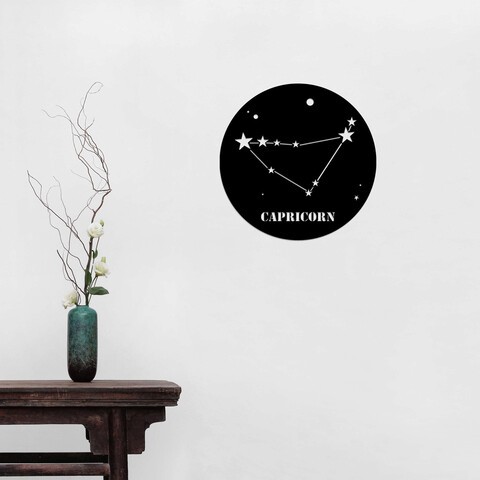 Decoratiune de perete, Caprıcorn Horoscope, Metal, Dimensiune: 48 x 48 cm, Negru