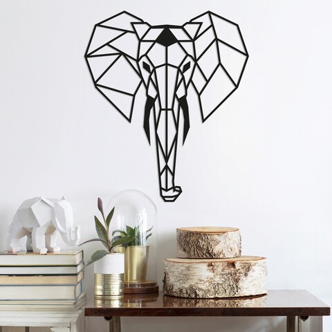 Decoratiune de perete, Elephant, Metal, Dimensiune: 45 x 52 cm, Negru