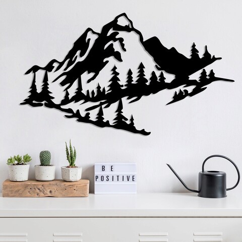 Decoratiune de perete, Mountain 2, Metal, Dimensiune: 40 x 70 cm, Negru