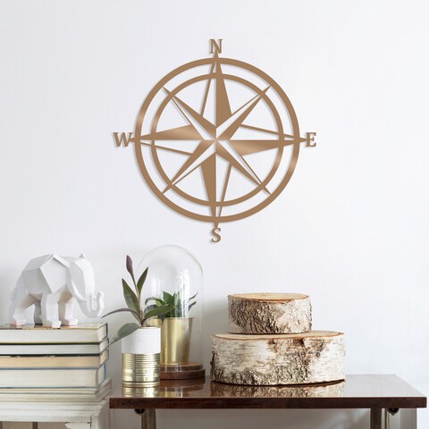 Decoratiune de perete, Compass, Metal, Dimensiune: 55 x 55 cm, Cupru