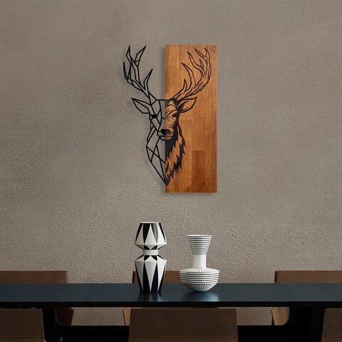 Decoratiune de perete, Red Deer 1, Lemn/metal, Dimensiune: 36 x 58 cm, Nuc / Negru