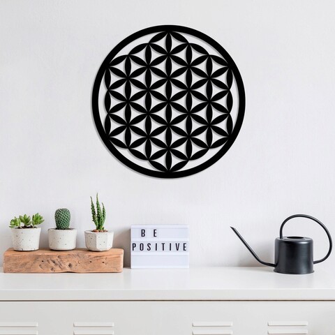 Decoratiune de perete, Flower Of Life 3, Metal, Dimensiune: 48 x 48 cm, Negru