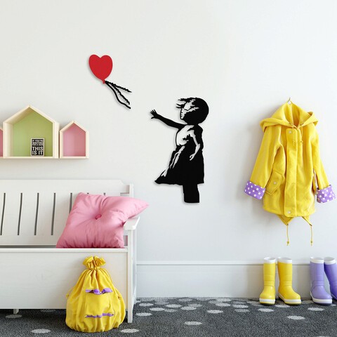 Decoratiune de perete, Banksy, Metal, Dimensiune: 105 x 85 cm, Negru/Rosu