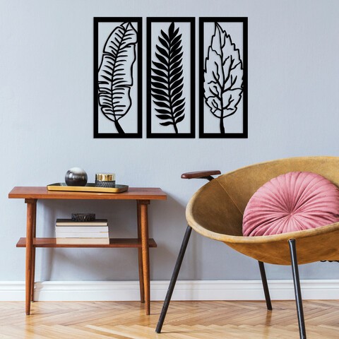 Decoratiune de perete, Leaf, Metal, Dimensiune: 70 x 55 cm, Negru