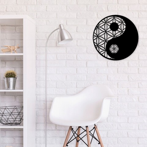 Decoratiune de perete, Yin &amp; Yang, Metal, Dimensiune: 70 x 70 cm, Negru