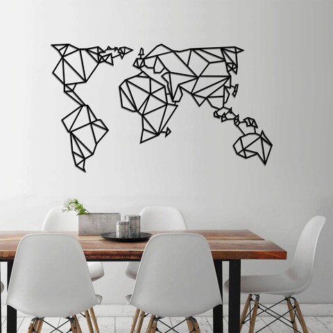 Decoratiune de perete, World Map Metal Decor 4, Metal, Dimensiune: 140 x 80 cm, Negru