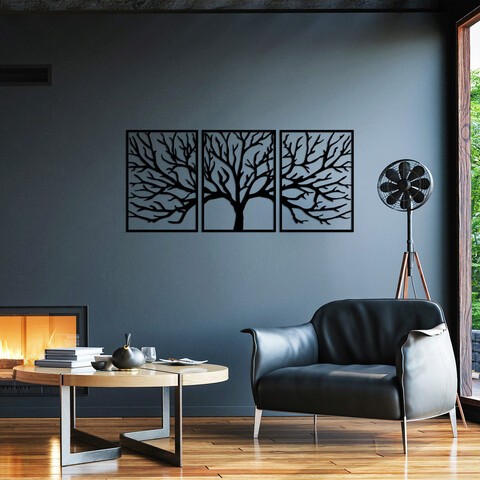 Decoratiune de perete, Monumental Tree 16, Metal, 53 x 73 cm, 3 piese, Negru