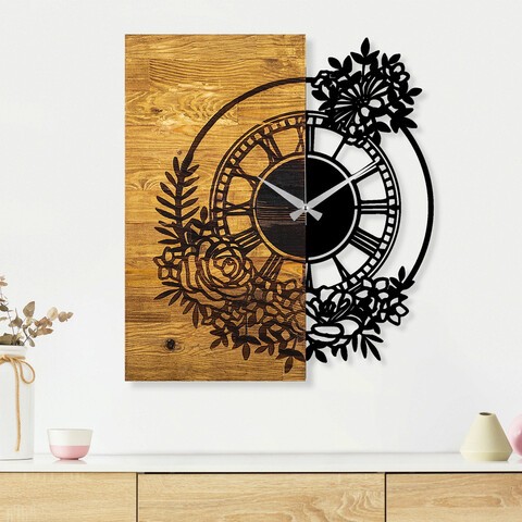 Ceas de perete, Wooden Clock 14, Lemn/metal, Dimensiune: 58 x 3 x 51 cm, Nuc / Negru