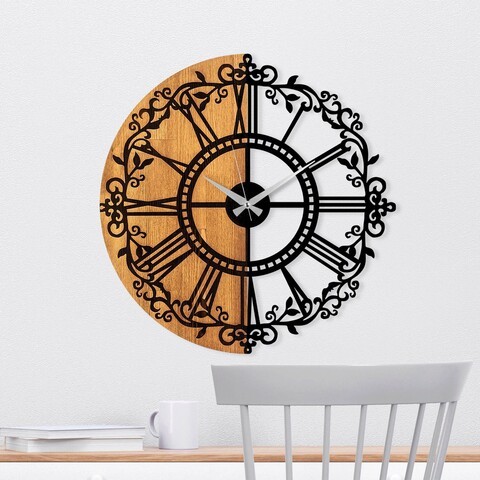 Ceas de perete, Wooden Clock, Lemn/metal, ø56 cm, Nuc / Negru