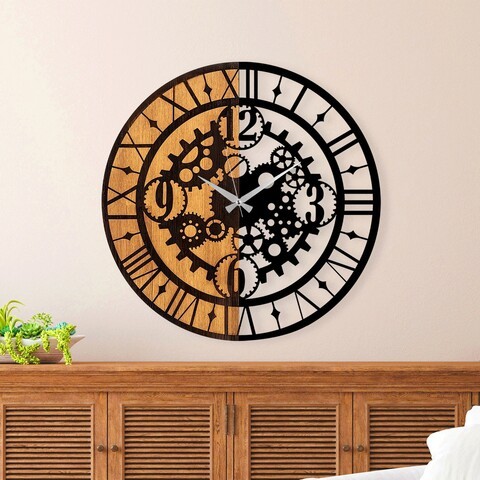 Ceas de perete, Wooden Clock, Lemn/metal, ø56 cm, Nuc / Negru