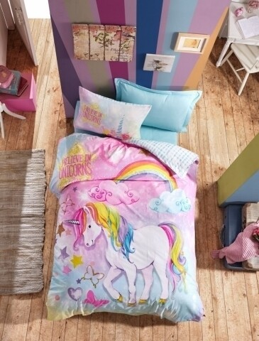 Lenjerie de pat pentru o persoana Dream, Cotton Box, 3 piese, 160 x 240 cm, 100% bumbac ranforce, multicolora