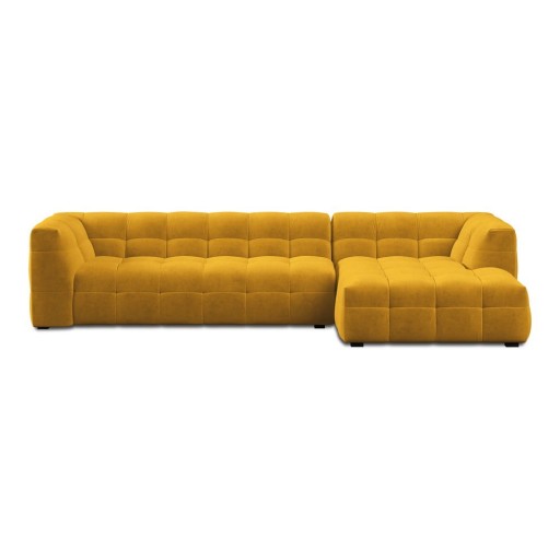 Colțar cu tapițerie din catifea și șezlong pe partea dreaptă Windsor & Co Sofas Vesta, galben