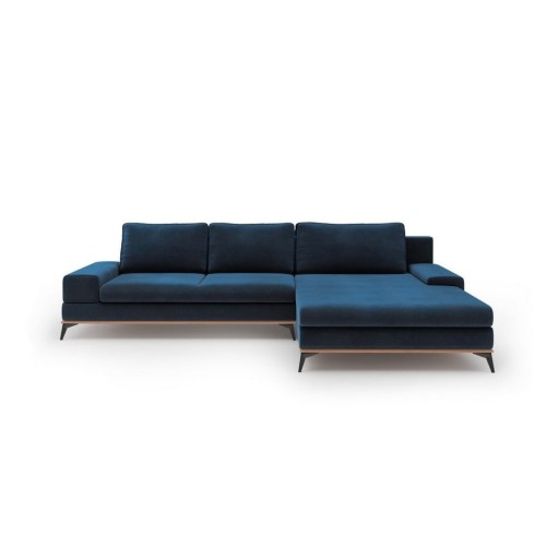 Colțar extensibil cu tapițerie de catifea și șezlong pe partea dreaptă Windsor & Co Sofas Astre, albastru