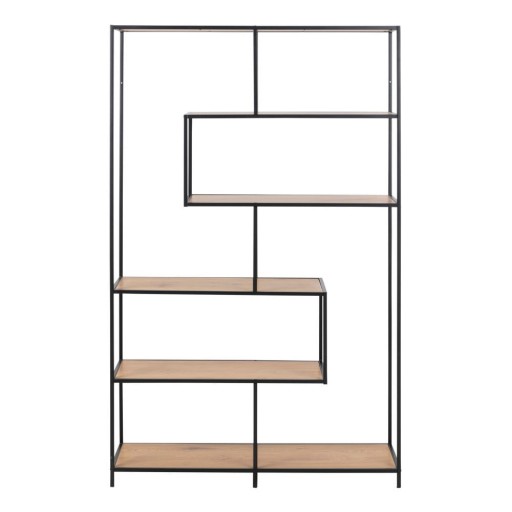 Bibliotecă neagră/în culoare naturală cu aspect de lemn de stejar 114x185 cm Seaford – Actona