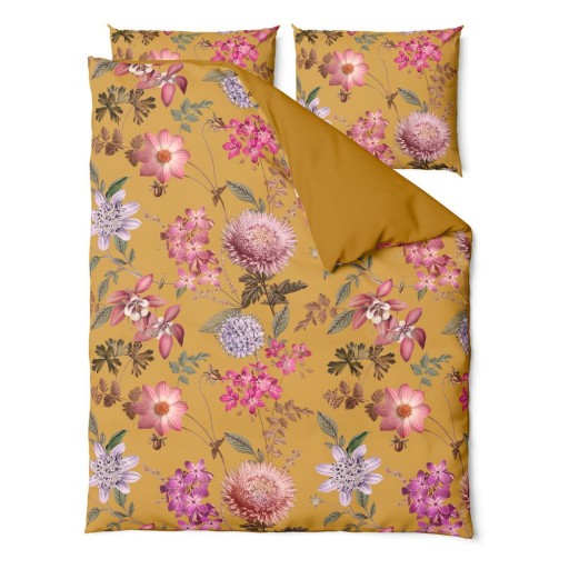 Lenjerie de pat din bumbac satinat pentru pat dublu Bonami Selection Blossom, 160 x 220 cm, ocru