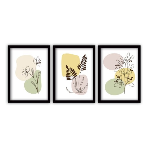 Set 3 tablouri cu ramă neagră Vavien Artwork Floral, 35 x 45 cm