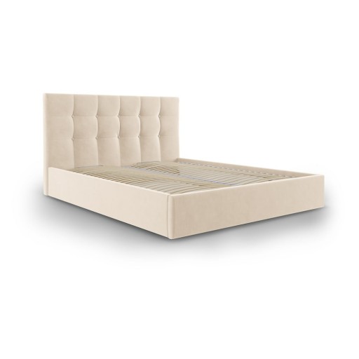 Pat matrimonial 160x200 cm bej tapițat cu spațiu de depozitare cu somieră Nerin – Mazzini Beds