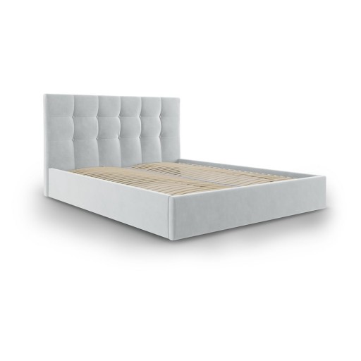 Pat matrimonial 180x200 cm gri deschis tapițat cu spațiu de depozitare cu somieră Nerin – Mazzini Beds