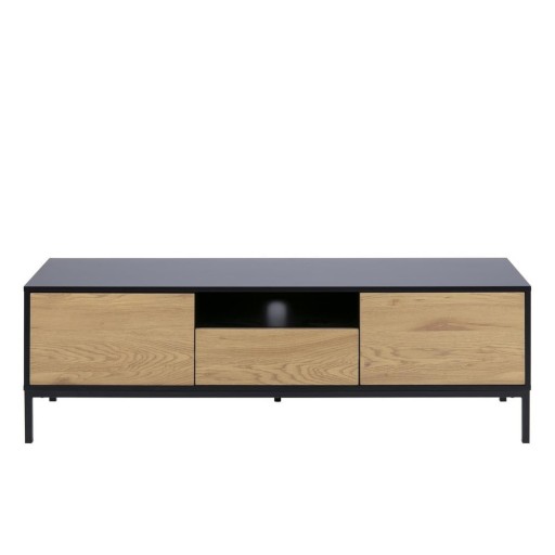 Comodă TV neagră/în culoare naturală cu aspect de lemn de stejar 140x45 cm Seaford – Actona