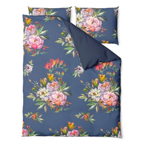 Lenjerie de pat din bumbac satinat pentru pat dublu Bonami Selection Floret, 160 x 220 cm, albastru marin