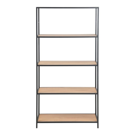 Bibliotecă neagră/în culoare naturală cu aspect de lemn de stejar 77x150 cm Seaford – Actona