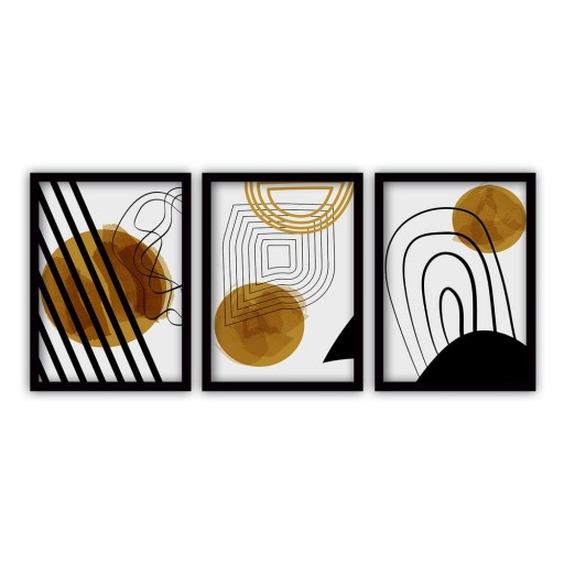 Set 3 tablouri cu ramă neagră Vavien Artwork Abstract Lines, 35 x 45 cm