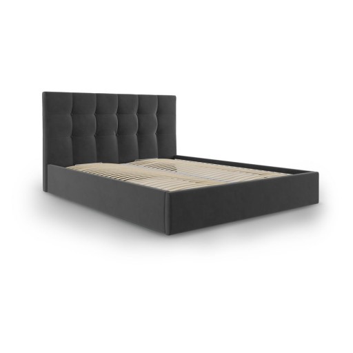 Pat matrimonial 180x200 cm gri închis tapițat cu spațiu de depozitare cu somieră Nerin – Mazzini Beds