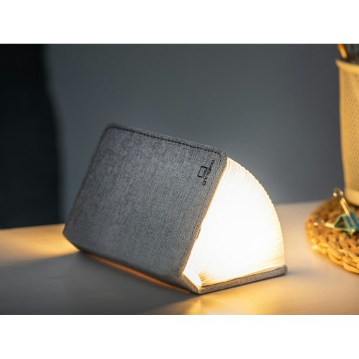 Veioză de birou cu LED Ginko Booklight Mini, formă de carte, gri