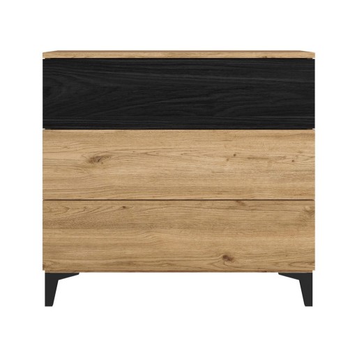 Comodă negru/natural joasă cu aspect de lemn de stejar 80x74 cm Kronos – Marckeric