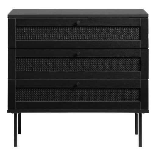 Comodă neagră joasă cu aspect de lemn de stejar 80x75 cm Pensacola – Unique Furniture