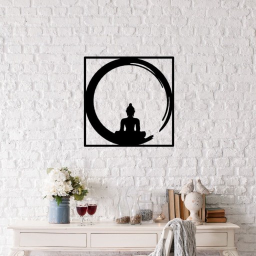 Decorațiune metalică de perete Buddha, 50 x 50 cm, negru