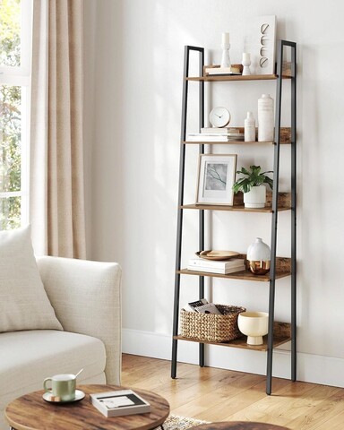 Corp biblioteca Alinru Ladder, Vasagle, 60 x 30 x 170 cm, PAL/otel, maro rustic